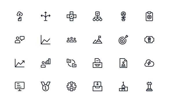 Productivity icon set depicting workflow planning, task completion, and progress monitoring for achieving better work outcomes vector