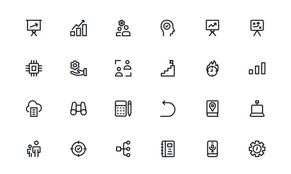 Productivity icon set illustrating work scheduling, task prioritization, and milestone tracking for maximizing efficiency and output vector