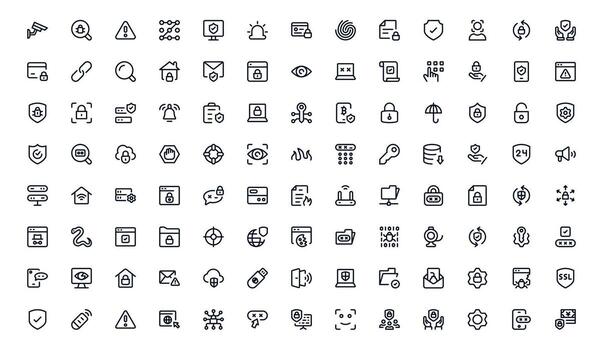 Essential Security Icon Set Illustration. Includes Symbols for Lock, Shield, and Authentication to Strengthen for Digital Security vector