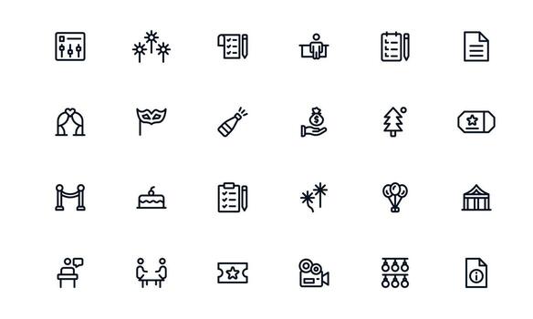 Event Planning icon set representing task assignment, milestone tracking, and progress monitoring for perfectly coordinated events vector