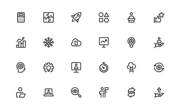 Productivity icon set showing task management, time tracking, and workflow organization for effective work and efficient results vector