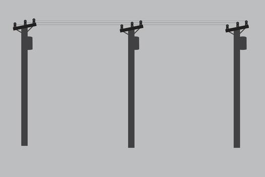 Three utility poles stand in a row against a gray background vector