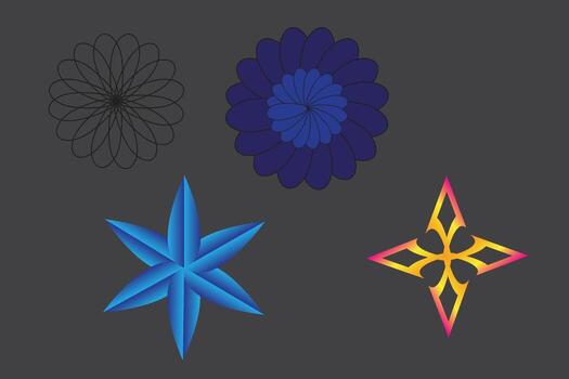 Four abstract geometric shapes on a dark gray background vector