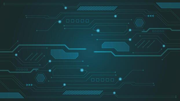 moderno futurista tecnología antecedentes con brillante circuito líneas y geométrico formas en verde azulado tonos Perfecto para digital innovación tecnología negocio y datos comunicación temas vector