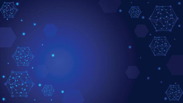 Abstract digital technology background featuring glowing blue hexagons and connected network nodes, ideal for innovation, science, research, and data themed designs vector