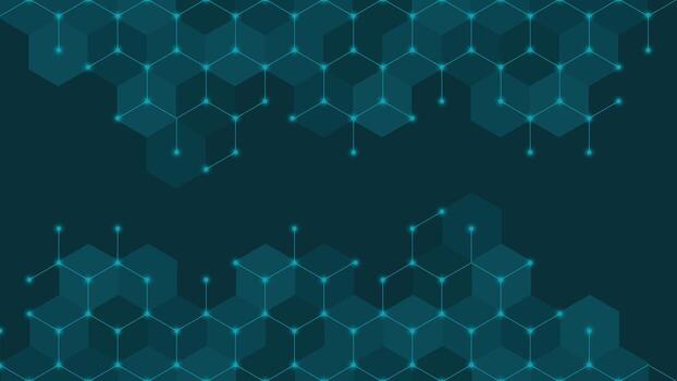 Modern digital background featuring glowing blue hexagon grid and geometric connections, perfect for technology, science, research, and futuristic innovation themes vector