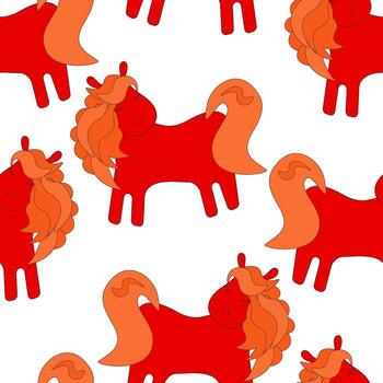 modelo con un dibujos animados rojo caballo con un rojo melena vector