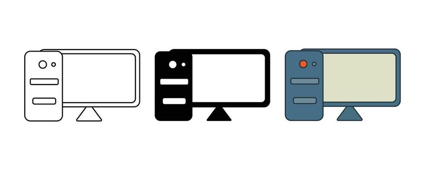 desktop computer icon set. Computer System icon multiple style collection. office technology, and digital workstations. vector
