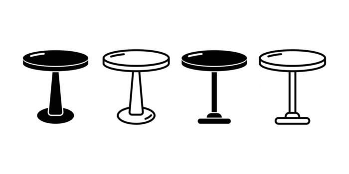 Round or circle table icon set. Simple furniture symbol with circular top and pedestal base for home. dining table illustration. Modern table design. vector