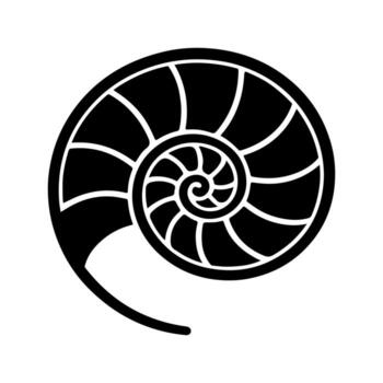 Abstract black and white graphic illustration of a nautilus shell spiral pattern representing growth nature and mathematical concepts like the golden ratio in a clean minimalist design vector