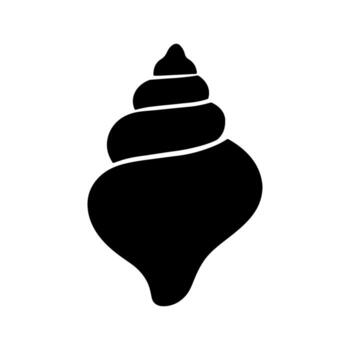 Simple black silhouette of a spiral seashell isolated on a white background with a subtle grid pattern for a clean and modern design element vector