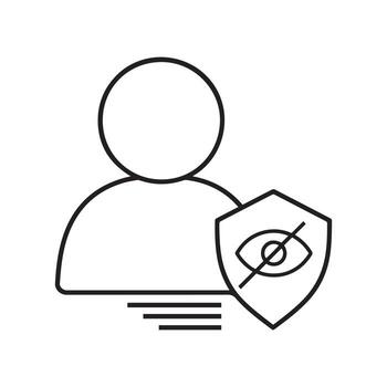 Privacy protection icon, a silhouette person with a shield and crossed-out eye, representing data security and confidentiality vector