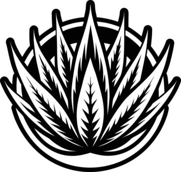 A marijuana leaf in a circle with a black and white background vector