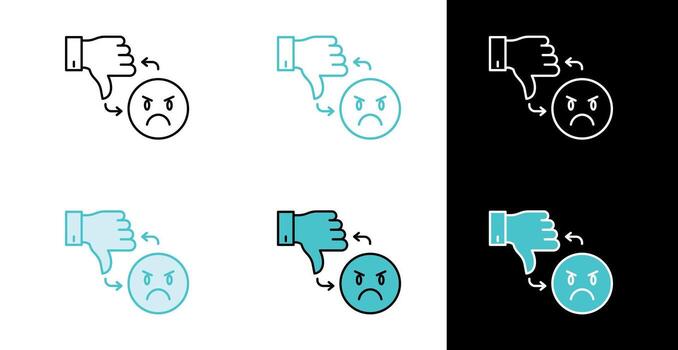 Thumbs down with angry face icon for negative feedback and disapproval in line and fill style vector