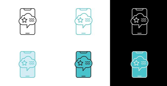 Smartphone with chat bubble and star icon for mobile review and feedback in line and fill style vector