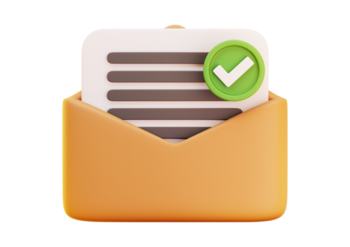 Open envelope with document and green check mark isolated on transparent background png