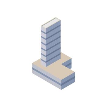 Isometric commercial and residential building. Modern architecture. Smart isometric building game assets. Business center building 3d render illustration with windows. Simple icon white colors. City. vector