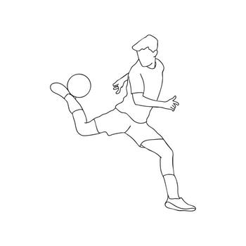 Line art soccer player with ball illustration hand drawn isolated on white background. Continuous line drawing of a football player. man playing soccer ball template. vector