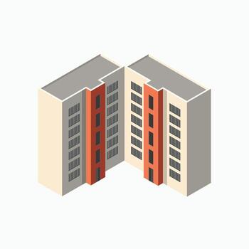 Isometric commercial and residential building. Modern architecture. Smart isometric building game assets. Business center building 3d render illustration with windows. vector