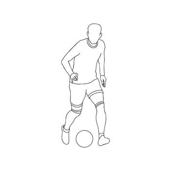 Line art soccer player with ball illustration hand drawn isolated on white background. Continuous line drawing of a football player. man playing soccer. vector