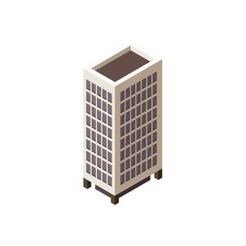 Isometric commercial and residential building. Modern architecture. Smart isometric building game assets. Business center building 3d render illustration with windows. Simple icon white colors. City vector
