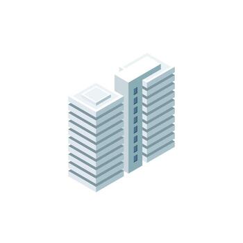 Isometric commercial and residential building. Modern architecture. Smart isometric building game assets. Business center building 3d render illustration with windows. Simple icon white colors vector