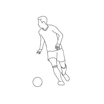 Line art soccer player with ball illustration hand drawn isolated on white background. Continuous line drawing of a football player. man playing soccer vector