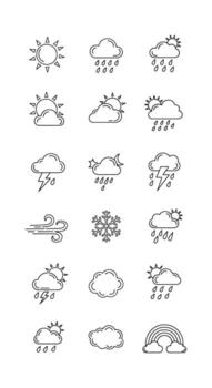 Set of weather icons in a simple line art style. vector