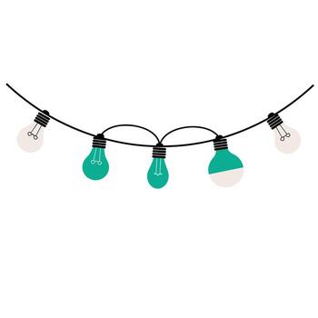 String of decorative light bulbs with a playful, colorful design on a white background. vector
