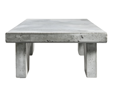 brutalista hormigón café mesa, rectangular losa con grueso piernas y crudo cemento textura, frente ver en aislado antecedentes png