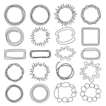 Hand, drawn abstract shapes and frames in black and white, perfect for creative design elements and backgrounds. vector