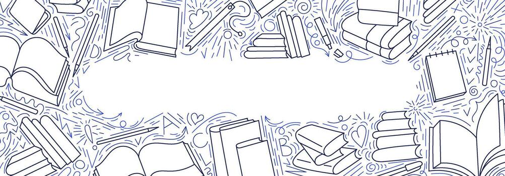 Open books line art pattern frame. Library, lesson vector