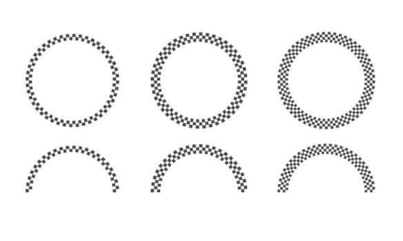 Circular and semicircular frames made of black checkered pattern. Set of race border. vector