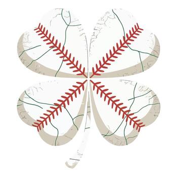un caprichoso diseño fusionando un cuatro hojas trébol y un béisbol, presentando costuras y patrones de ambos vector