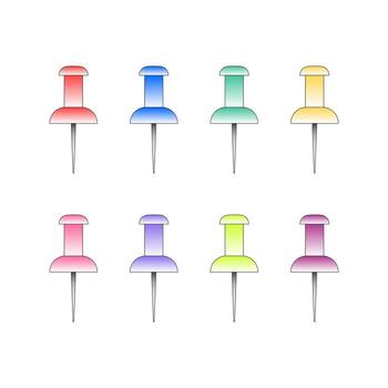 Glossy gradient push pins in 8 bright colors. Ideal for digital planners, office projects, or scrapbook pages. vector