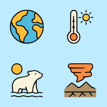 Environmental concept image showing rising temperature, melting ice, and extreme weather disasters vector