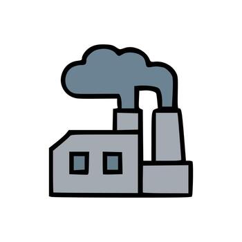 Flat icon of gray factory contributing to environmental pollution and global warming vector