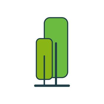 Stylized flat design trees with abstract shapes in green shades, minimal environmental nature concept vector