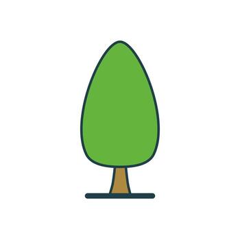 Simple Cartoon Style Tall Tree with Smooth Green Leaves and Small Brown Trunk in Flat Design vector