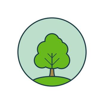 Minimal tree illustration with environmental concept in circular frame, clean flat cartoon design vector