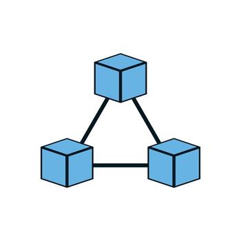 Digital blockchain illustration with three networked cubes representing secure crypto and fintech technology vector