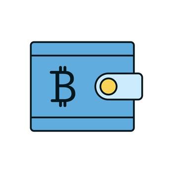 Electronic bitcoin wallet showing secure cryptocurrency saving tool for online payments and trading vector