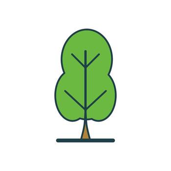 Cartoon-style green tree with layered leaf structure and thin trunk, symbol of forest and reforestation vector