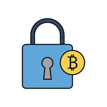 Cryptocurrency security showing bitcoin and padlock for encrypted transactions and crypto wallet protection vector