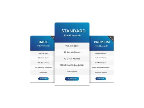 Product pricing table and comparison chart template featuring advertising banner layout with checklist columns ideal for business, website, and subscription design. vector