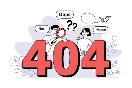 404 Error Page Illustration Website Not Found Design with Confused Characters, Magnifying Glass, and Modern Style for UX or UI Design and Troubleshooting Concepts vector