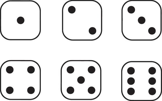 Dice Icons Set - Line Art of Dice with Different Dot Combinations vector