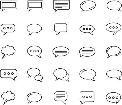 Speech and Thought Bubbles Icon Set - Line Art of Communication and Dialogue Symbols vector