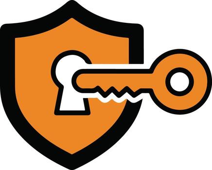 Shield with key, security and access control concept vector