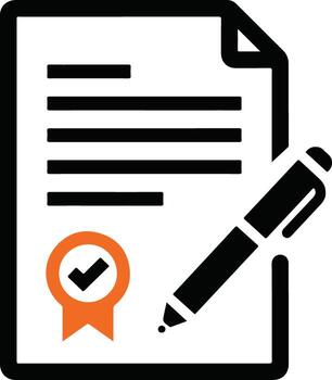 Document with checkmark and pen, contract signing and approval concept vector